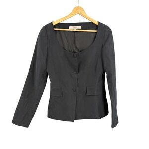 Remain Open Neck Fitted Blazer Black Tailored Jacket Linen Blend Size Small